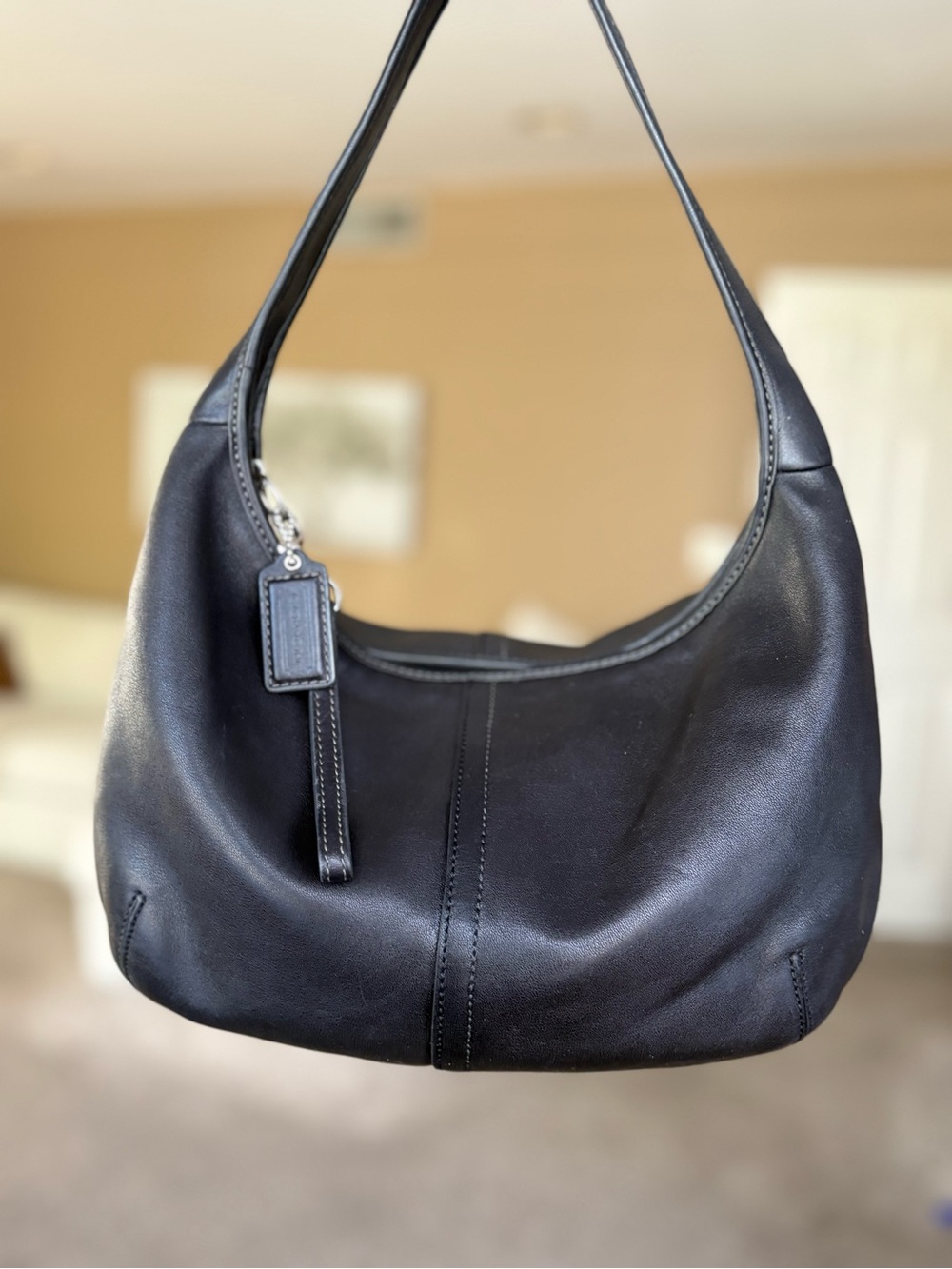Y2K Coach vintage Ergo hobo black leather shoulder bag RARE blue interior